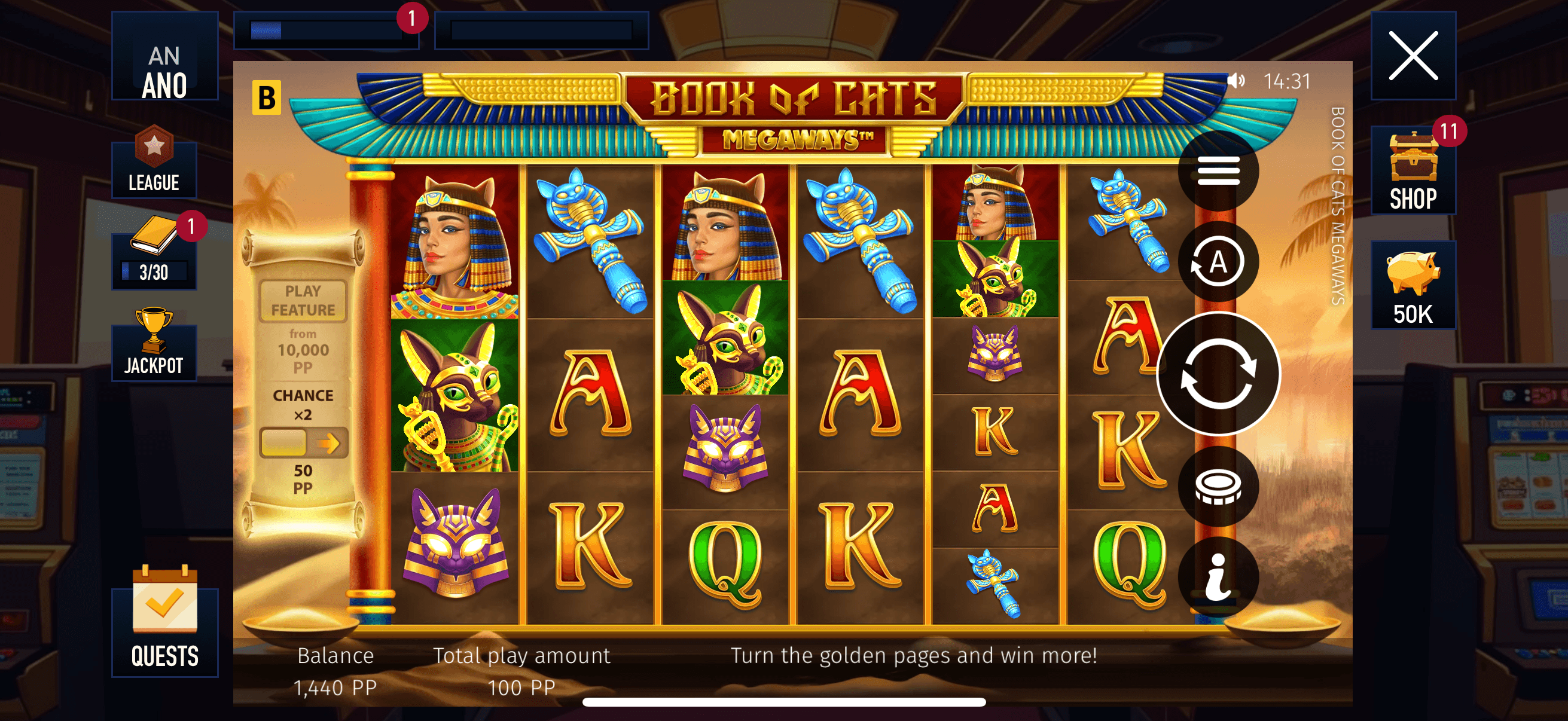 Book of Cats Megaways slot gameplay with Egyptian theme